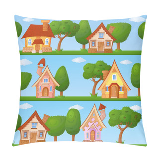 Personality  Backgrounds Of Houses And Trees Pillow Covers