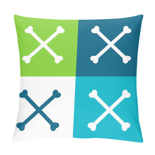 Personality  Bones Silhouette Forming A Cross Symbol Flat Four Color Minimal Icon Set Pillow Covers