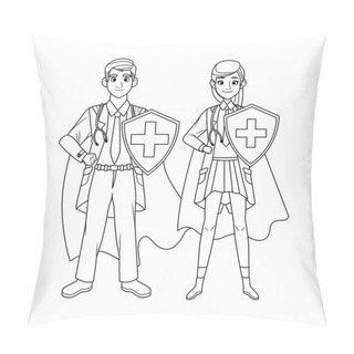 Personality  Super Doctors Couple With Hero Cloak And Shield Vs Covid19 Pillow Covers