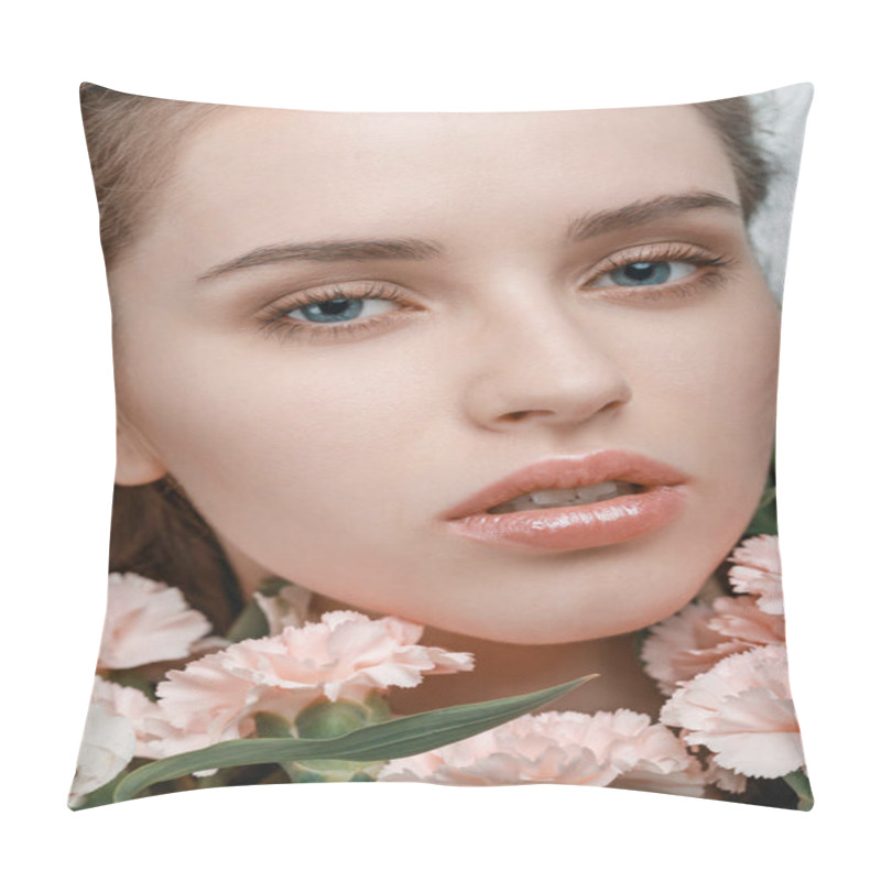 Personality  Young Woman With Flowers Pillow Covers