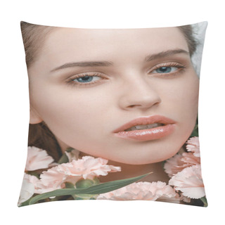 Personality  Young Woman With Flowers Pillow Covers
