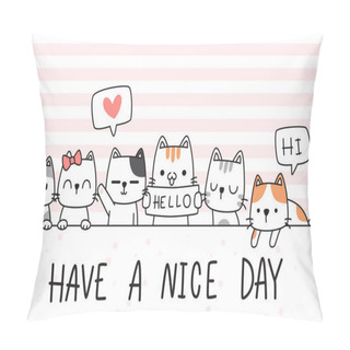 Personality  007 Cute Adorable Hand Drawn Baby Cat Kitten Family Greeting Cartoon Doodle Wallpaper Cover Pillow Covers