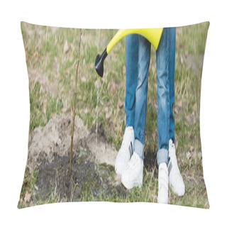 Personality  Cropped View Of Mother And Daughter Watering Young Tree, Ecology Concept, Banner Pillow Covers