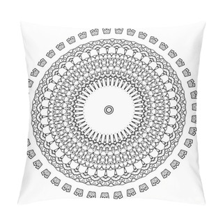 Personality  Round Element For Coloring Book. Black And White Mandala Pillow Covers