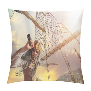 Personality  Funny The Pirate Captain Traveler  Discoverer And Explorer On The Vintage Pirate Ship  Pillow Covers