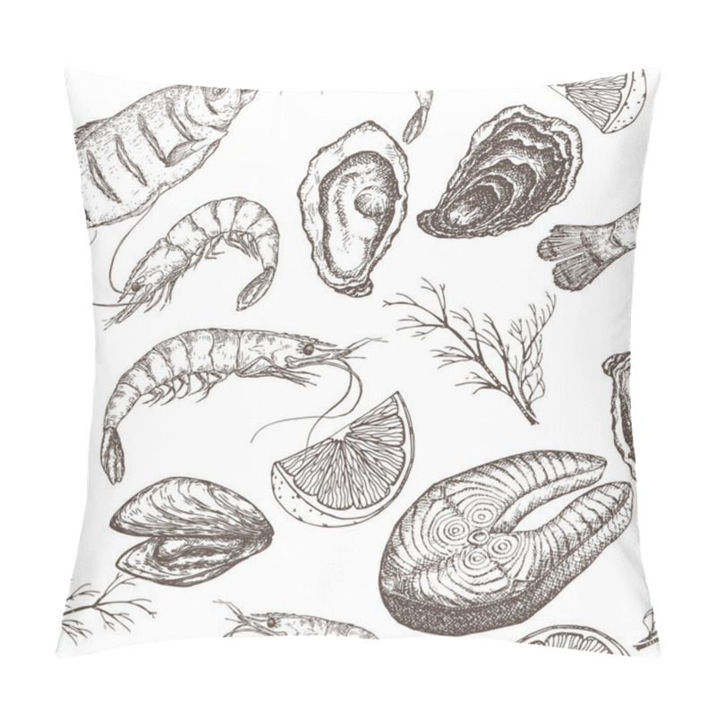 Personality  Hand drawn seafood vector seamless pattern pillow covers