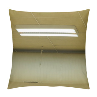 Personality  Row Of Fluorescent Lights In An Office Building. Ceiling And Lighting Inside Office Building, White Color. Pillow Covers