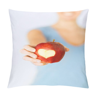 Personality  Woman Hand Holding Red Apple With Heart Shape Pillow Covers