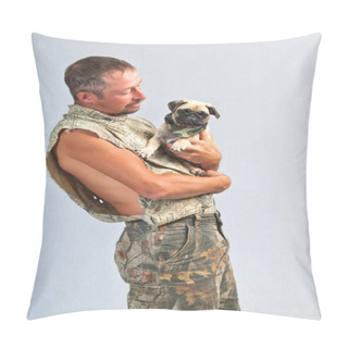 Personality  Young Man And His Pedigreed Pug Pillow Covers