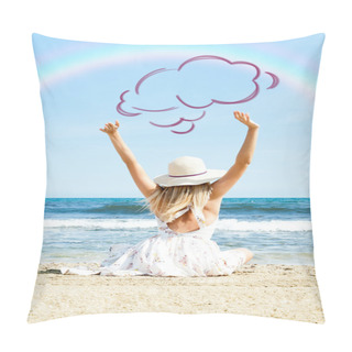 Personality  Portrait Of Young Woman On The Beach Near The Sea Sitting With H Pillow Covers
