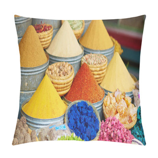 Personality  Selection Of Spices On A Moroccan Market Pillow Covers