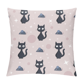 Personality  Seamless Background With Cute Cartoon Black Cats And Mouses Pillow Covers