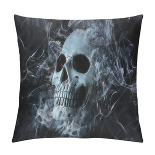 Personality  Human Skull With Smoke On Dark Background Pillow Covers