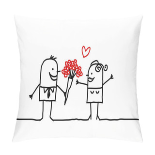 Personality  Cartoon Couples - Man Offering Flowers Pillow Covers
