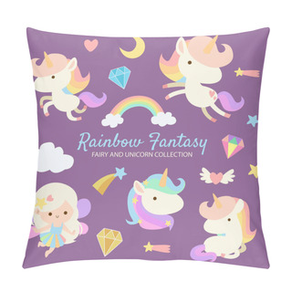 Personality  Pretty Colorful Fairy And Unicorn Collection With Diamonds And Rainbow Pillow Covers