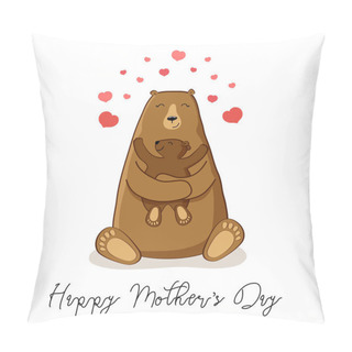 Personality  Cute Cartoon Bear With Its Baby Pillow Covers