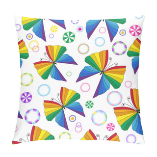 Personality  Rainbow Butterflies And Translucent Colored Gradient Balls Pillow Covers