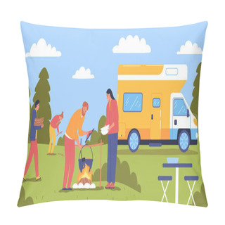 Personality  Camping Flat Color Background Pillow Covers