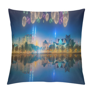 Personality  Beautiful Fireworks Above Cityscape Of Kuala Lumpur Skyline Pillow Covers