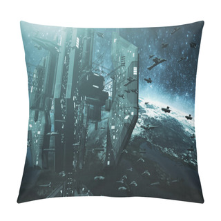 Personality  Colone Of Futuristic Spaceships And An Impressive Space Station Pillow Covers