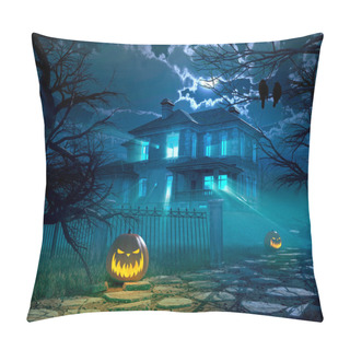 Personality  Halloween Night Background With Scary House. 3d Rendering Pillow Covers