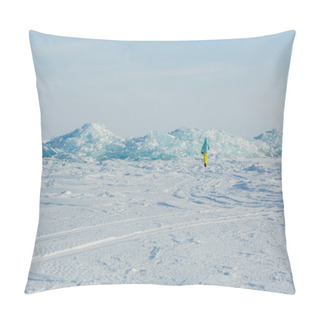 Personality  Clumps Of Blue Ice On The Snow. Pillow Covers