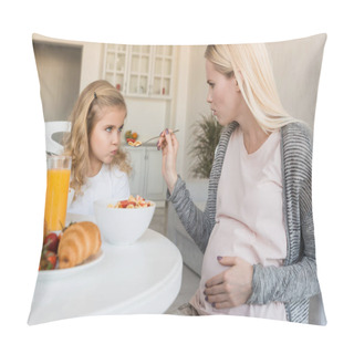 Personality  Daughter Rejecting Pregnant Mothers Meal In Kitchen Pillow Covers
