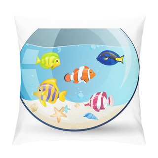 Personality  Vector Aquarium With Colorful Fishes Pillow Covers