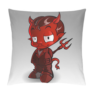 Personality  Cartoon Vector Illustration Of A Tough Kid Demon Or Devil With Pitchfork In Hands Pillow Covers