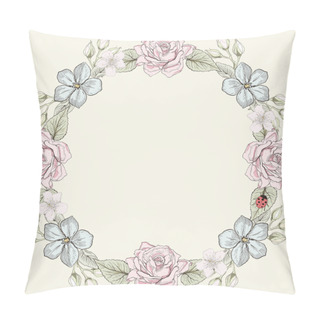 Personality  Floral Frame Vintage Engraving Style Pillow Covers