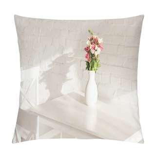 Personality  Flower Bouquet In Vase On White Table With Chairs And Brick Wall In Kitchen Pillow Covers