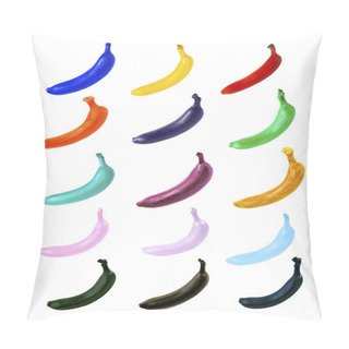 Personality  Repetitive Sequence Of Colored Bananas On White Background Pillow Covers