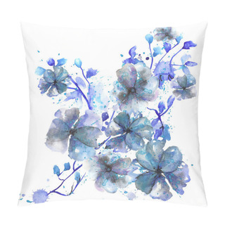 Personality  Watercolor Branch With Dark Blue Flowers And Leaves Pillow Covers