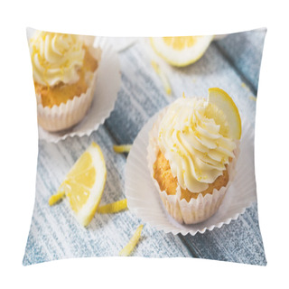 Personality  Homemade Cupcakes And Cream On The Wooden Background Pillow Covers