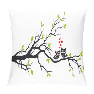Personality  Owls In Love On Tree, Vector Pillow Covers