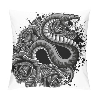 Personality  Illustration Of Snake With Roses And Leaves Pillow Covers