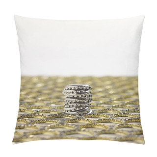 Personality  Column Composed Of Bottle Caps Positioned Downward Protruding From The Surface Formed By Many Other Caps Positioned Downward. Pillow Covers