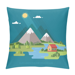Personality  Summer  Landscape. Houses In The Mountains Among The Trees, Rest Pillow Covers