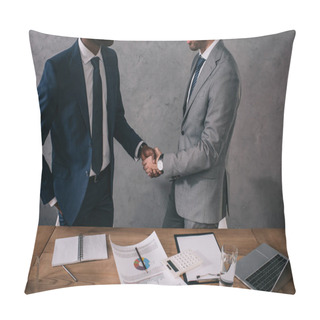 Personality  Cropped View Of Two Businessmen Shaking Hands Of Each Other  Pillow Covers