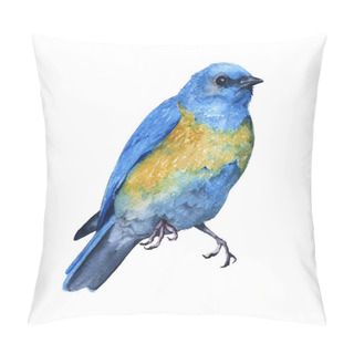 Personality  Blue Bird. Isolated On White Background.  Pillow Covers