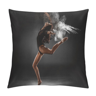 Personality  Young Ballerina In Black Bodysuit With Talc Powder Dancing On Dark Background Pillow Covers
