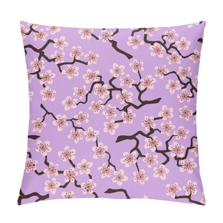 Personality  Seamless Pattern With Blossoming Japanese Cherry Sakura Branches For Fabric,packaging,wallpaper,t Extile Decor, Design, Invitations,print, Gift Wrap, Manufacturing. Pink Flowers On Lavender Background Pillow Covers