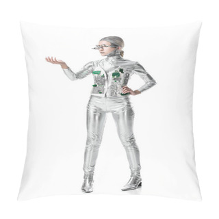 Personality  Silver Cyborg Holding Something Isolated On White, Future Technology Concept Pillow Covers