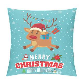 Personality  Vintage Christmas Poster Design With Reindeer Pillow Covers