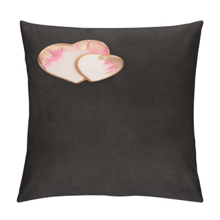 Personality  Top View Of Heart Shaped Cookies On Dark Surface Pillow Covers