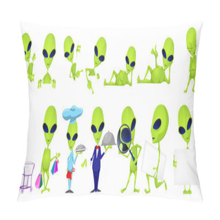 Personality  Vector Set Of Funny Green Aliens Illustrations. Pillow Covers