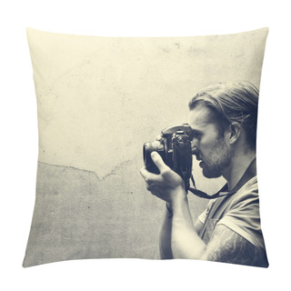 Personality  Man With Camera At Street Pillow Covers
