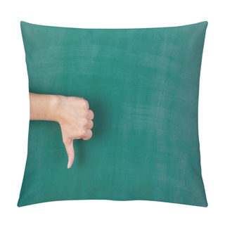 Personality  Woman's Hand Gesturing Thumbs Down Against Chalkboard Pillow Covers