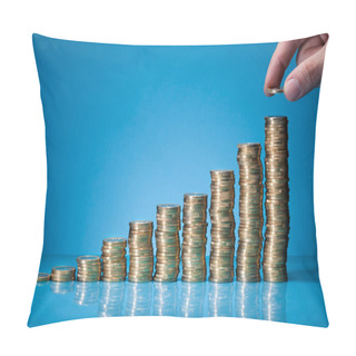 Personality  Hand Placing Coin On Stack Of Coins Pillow Covers