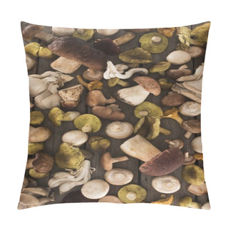 Personality  Different Types Of Mushrooms On Wooden Table Pillow Covers